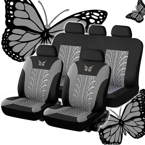 Full Set Of Car Seat Covers, Usavan Universal Embroidered Comfortable Memory Foam Seat Cover Set, Non-Slip Rubber Bottom Breathable 5-Seater 9-Piece Car Seat Cushions for Sedan SUV Truck