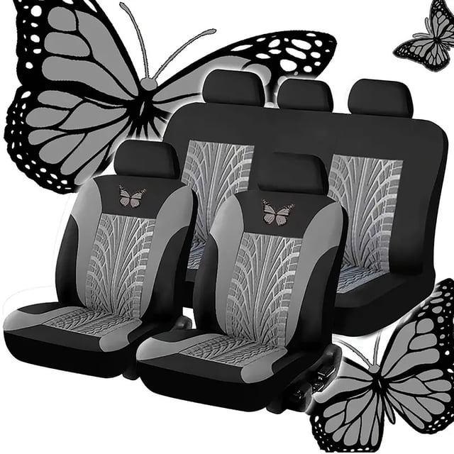 HIGERH Universal Car Seat Covers Set | 9-Piece Full Set for 5-Seater | Embroidered Design with Memory Silk Wadding | Breathable, Non-Slip & Comfortable Seat Cushions
