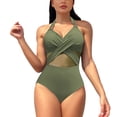 thumbnail image 1 of KIHOUT Maillot de Bain une Pièce pour Femmes Mode Printemps Couleur Unie Bikini en Maille, 1 of 5