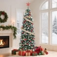 thumbnail image 1 of Bingirl 9ft Flocked Pencil-Pre-lit Frosted Slim Artificial Christmas Tree with Pine Cones, Space-Saving, Foldable Base for Easy Assembly, 1 of 7