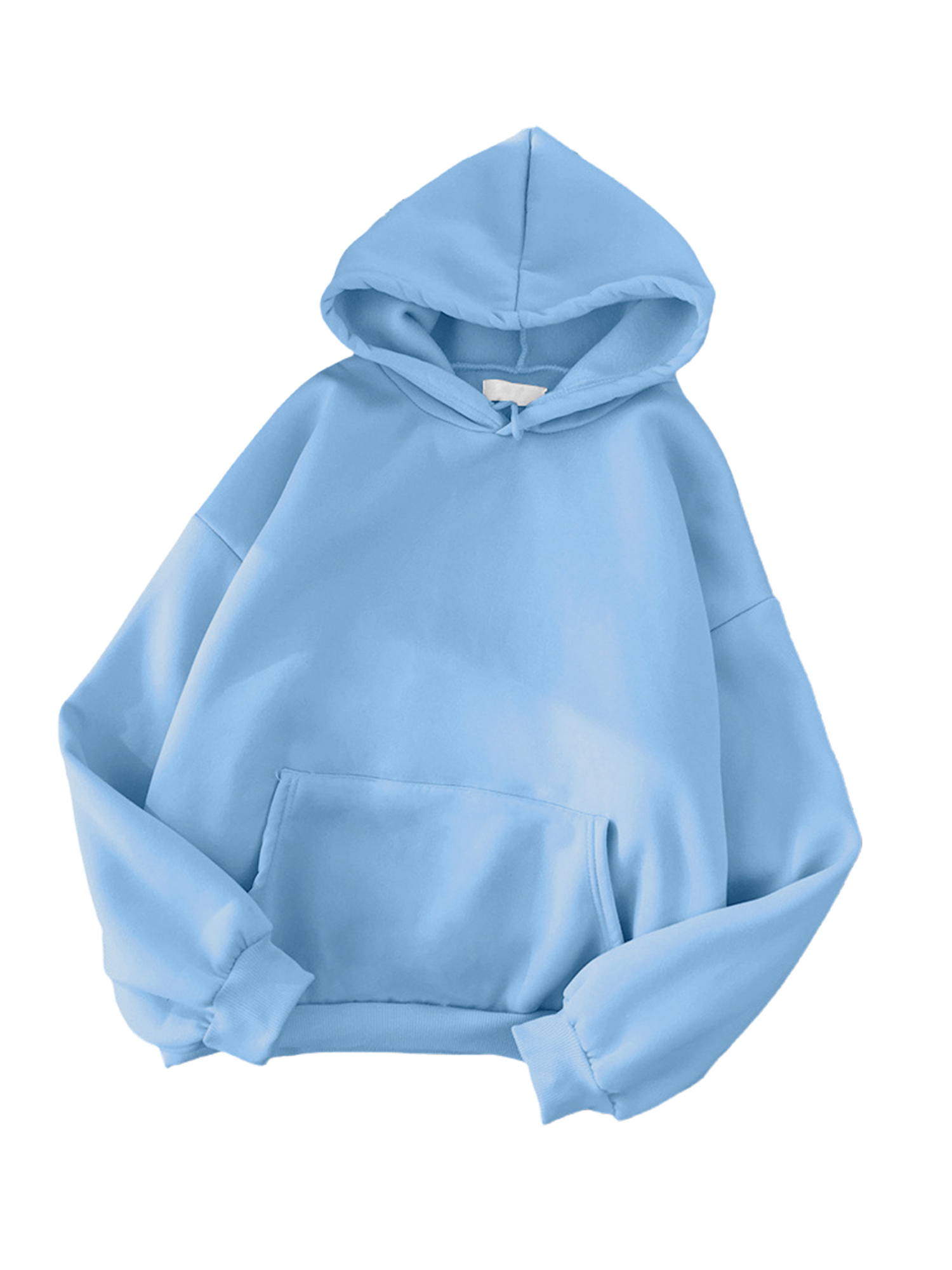 Innerwin Hoodies Fleece Women Sweatshirt Sport Solid Color Loose Fit Hooded Tops Sky Blue S