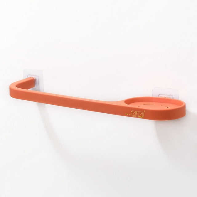 Oleegame 1PC Spoon And Lid Rest Wall Mounted Towel Rack Hanging Plastic Towel Bar Storage Rack Bathroom Rack Single Bar Bath Towel Rack Orange
