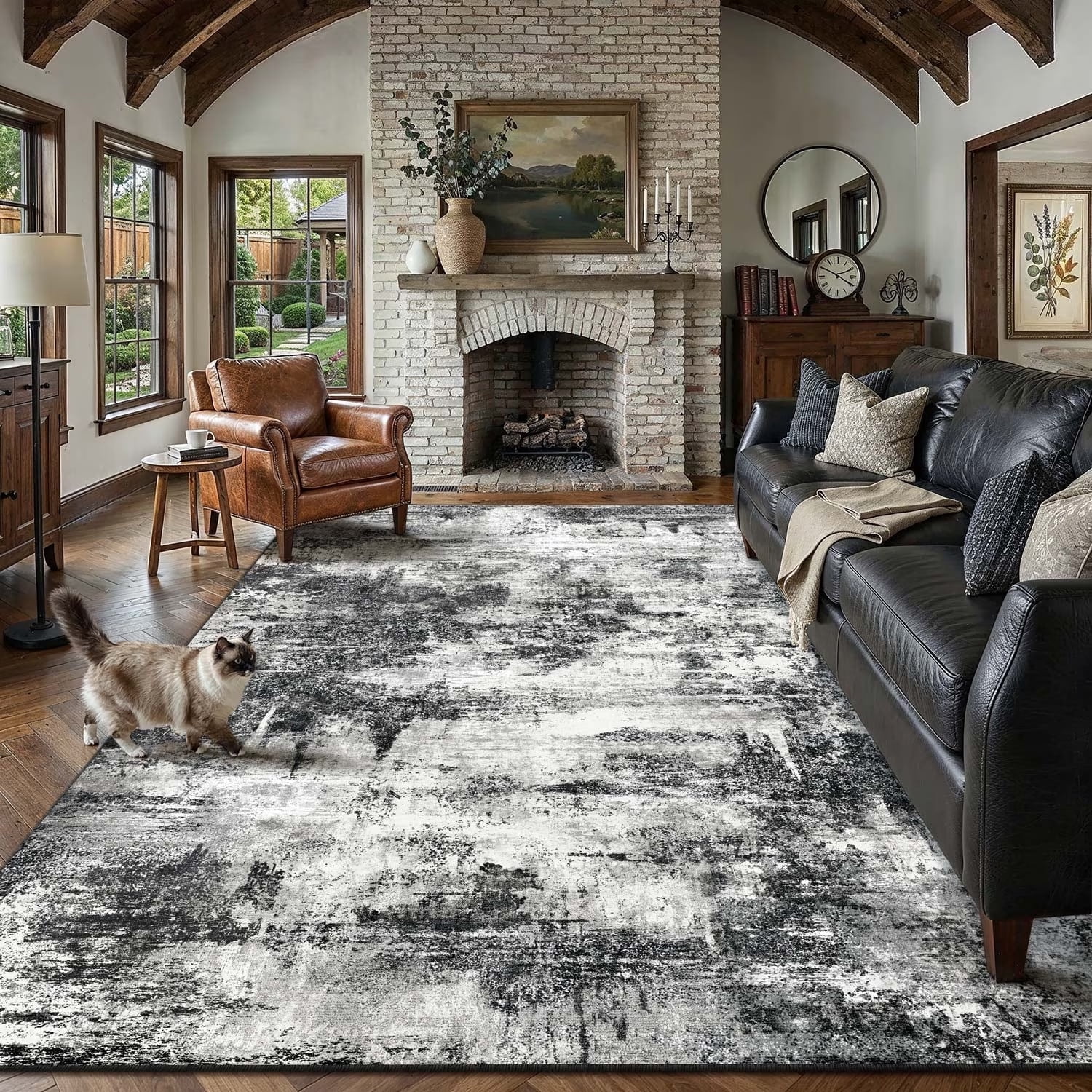 BERTHMEER 8'x10' Area Rugs for Living Room Bedroom Office Dining Room Kitchen Farmhouse Abstract Modern Contemporary Machine Washable Indoor Rugs Carpets, Black