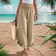 thumbnail image 2 of Lenpel Wide Leg Pants for Women Elastic High Waisted Solid Color Cropped Ruffle Hem Palazzo Pants Casual Loose Trousers, 2 of 7