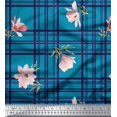 thumbnail image 1 of Soimoi Blue Heavy Canvas Fabric Check & Magnolia Floral Print Fabric by Yard 58 Inch Wide, 1 of 5