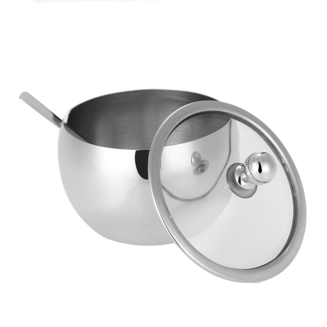 Zootealy High-end Durable Stainless Steel Sugar Bowl with Lid and Sugar Spoon Versatile Seasoning Container 1PCS