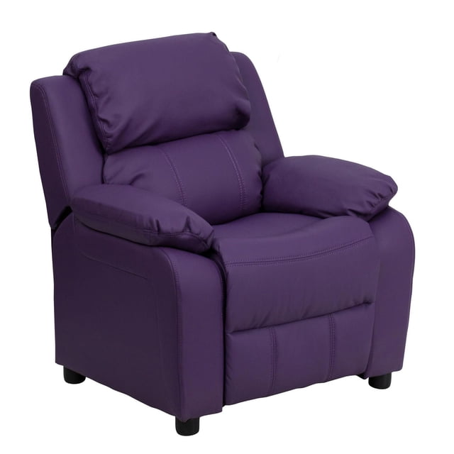 Deluxe Padded Contemporary Purple Vinyl Kids Recliner with Storage Arms
