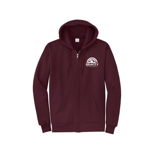 Gravity Outdoor Co. Zip-Up Hoodie - Maroon - White Logo - 2X-Large