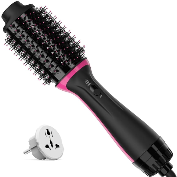 Brosse Sèche-Cheveux à Double Tension pour Voyages Européens, 120V - 240V Sèche-Cheveux en une Étape et Styler Volumisateur, Brosse Sèche-Cheveux Professionnelle avec Négatif