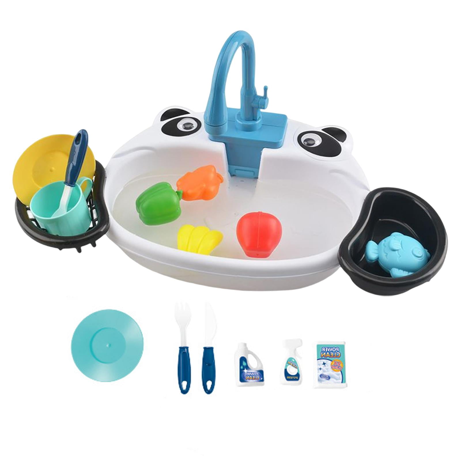 Milaget Play Kitchen Sink Toys Running Water Educational Gifts Sink Dishwashing Set Wash