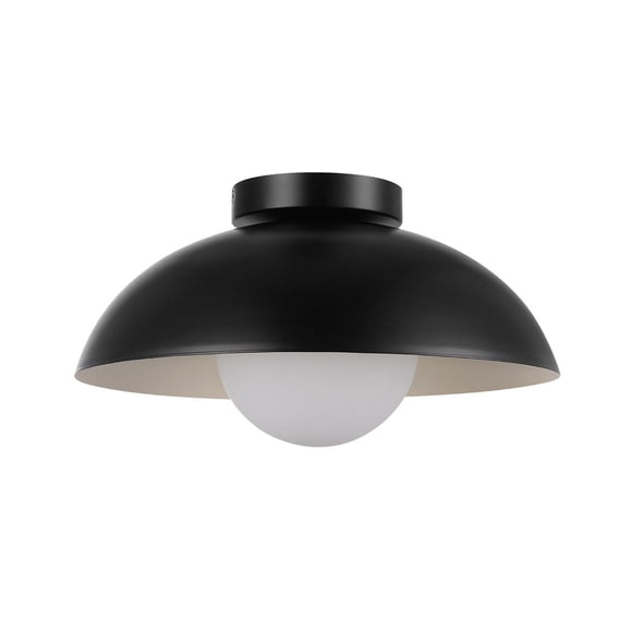 1-Light Matte White Flush Mount Ceiling Light with White Opal Glass Shade