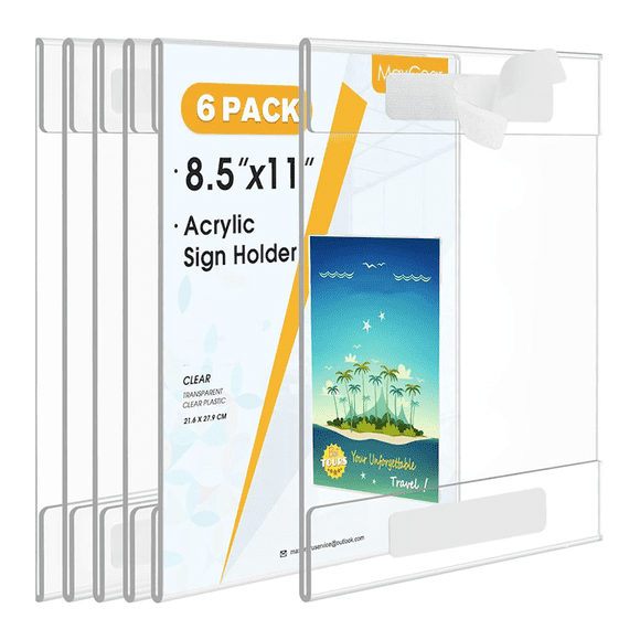 Acrylic Sign Holder 8.5x11inch Wall Mount,6 Pack Wall Mount Sign Holders, Wall Signs Photo Menu Flyer Display Holders,,6 pcs x Acrylic Sign Holder(without label paper),Transparent