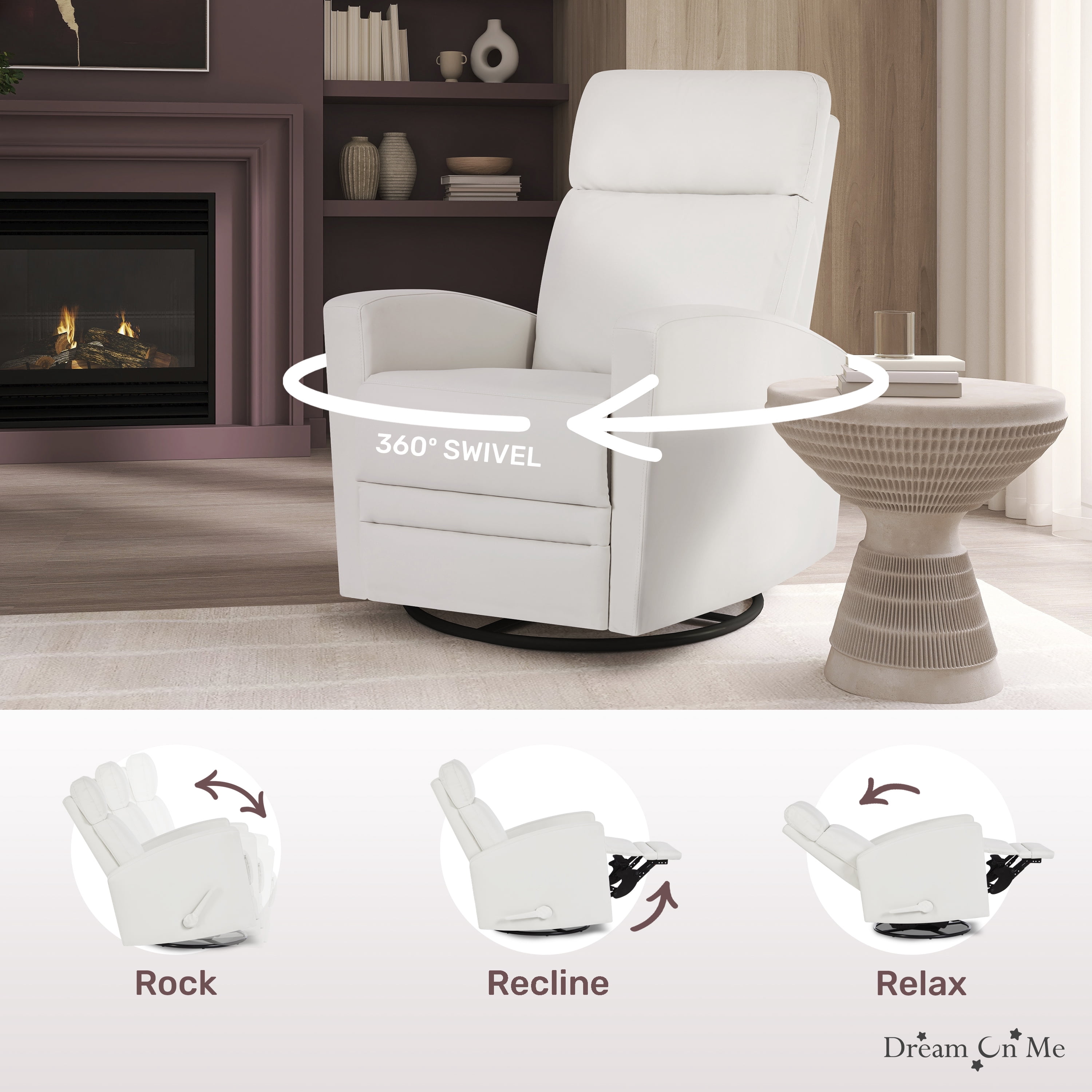 Dream On Me Chatham Plus Swivel Glider, Recliner in Leatherette