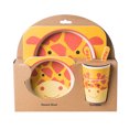 thumbnail image 1 of 5 Pcs Bamboo Fiber Cartoon Giraffe Children's Cutlery Set Environmental Friendly Kids Dinnerware Set Baby Feeding Plate Bowl Tumbler Kit, 1 of 8