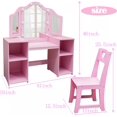 thumbnail image 2 of Princess Vanity Table and Chair Set for Girls with Tri-Folding Mirror, Touch Light Vanity Desk with 4 Storage Shelves & High Back Chair, Convertible to Writing Desk,Gift for Girls ﻿, 2 of 5