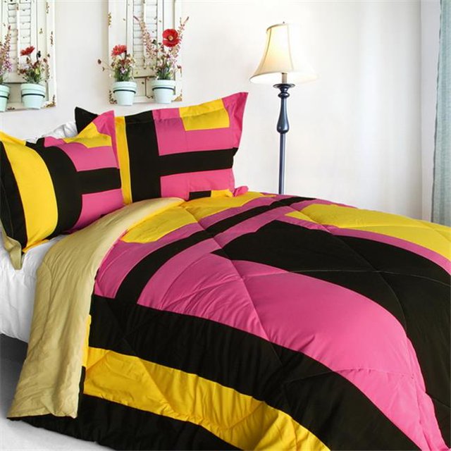Scene Savannah - Ensemble de Couette Matelassée Patchwork en Alternative au Duvet Format Simple - Rose