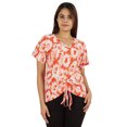 thumbnail image 1 of Moomaya T-Shirts Teinture sur Nœuds à Manches Courtes Froncées pour Femmes Col en V Décontracté en Jersey, 1 of 8