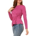 thumbnail image 4 of INSPIRE CHIC Women's Round Neck Front Twist Long Sleeve Blouse Tops, 4 of 5