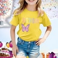 thumbnail image 2 of PMVFHDE Hauts de Bain pour Fille T-Shirt Fille d'Anniversaire à Manches Courtes T-Shirt d'Été à Col Rond Coupe Décontractée Chandails de Base Jaune, 3-4 Ans, 2 of 4