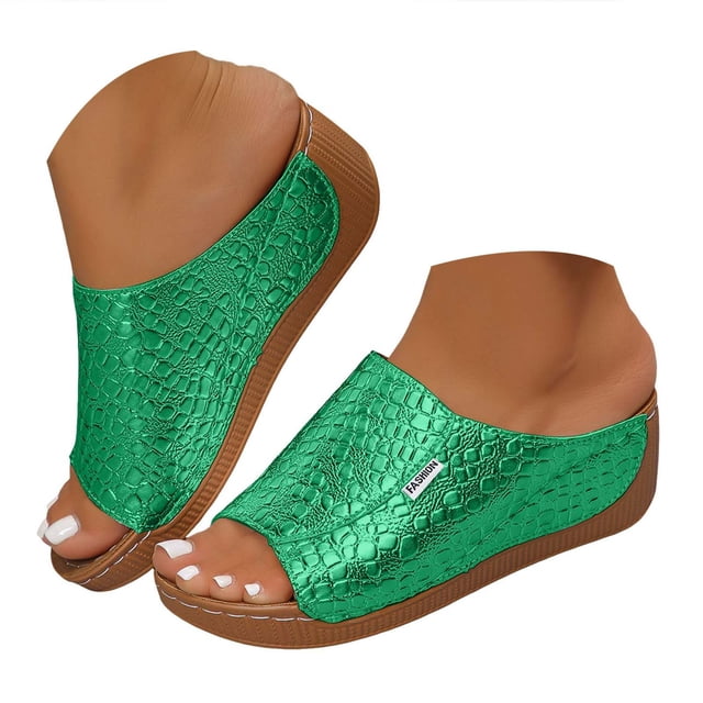 Sandales pour Femmes IUJSOY Sandales Compensées à Plateforme Confortables Motif Rétro à Enfiler Pantoufles d'Été