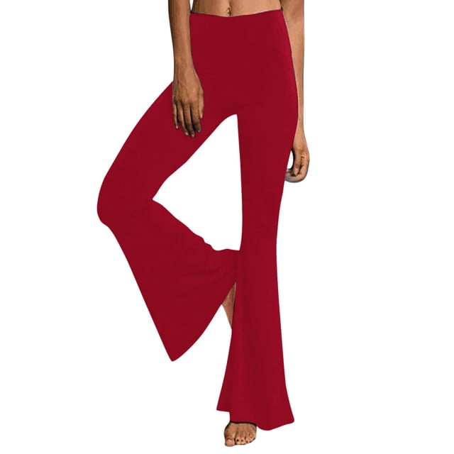 Pantalon Décontracté pour Femmes, Uni, Longueur Sport, Jambe Évasée, Taille Haute