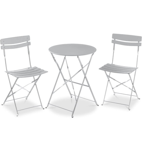 Best Choice Products 3-Piece Small Bistro Set, Folding Patio Furniture Set of 2 Chairs and Table - Grey