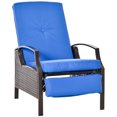 thumbnail image 1 of Outsunny Fauteuil Inclinable en Osier Canapé Mobilier de Patio Chaise d'Extérieur Rotin Siège Lounge Relax Jardin Fauteuil Réglable avec Coussin avec Repose-Pieds Rétractable Brun Foncé/bleu, 1 of 9