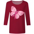 thumbnail image 4 of Fgnfyis T-Shirts pour Femmes Sensibilisation au Cancer Haut Décontracté Col Rond Manches Trois Quarts Design Imprimé pour Usage Quotidien et Occasions Festives Printemps Été Automne Hauts pour Femmes Rouge Melon D\'eau S, 4 of 4