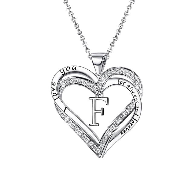 Ladies Double Heart Diamond Necklace With 26 English Letters Couple Necklace