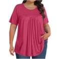 thumbnail image 2 of Aqestyerly Blouse à Manches Courtes pour Femmes Grande Taille, Col Rond Uni Plié, Haut en Tricot Doux et Confortable pour Tenue Décontractée, 2 of 8