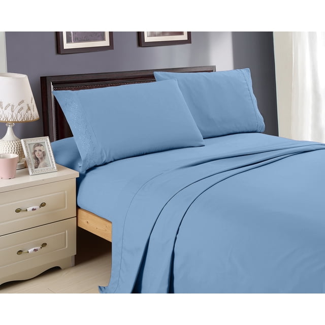 Italian Design 1800 Series Egyptian Comfort Super Soft Embroidery 3 Piece Sheet Set (Twin, Royal Blue)
