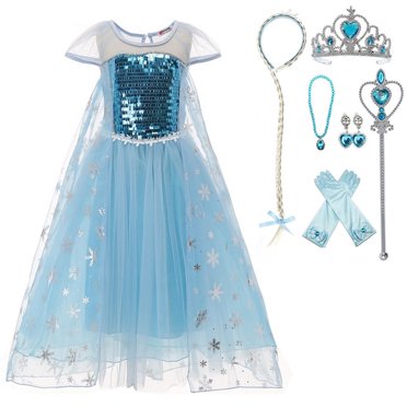 HAWEE Girls Snow Queen Sequin Elsa Princess Costume Dress with Accessories