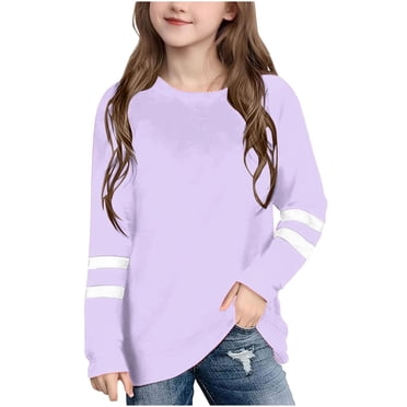 Yanlir Chemises Décontractées à Rayures pour Enfants Garçons Filles T-shirt à Imprimé Mignon Mode Ample Col Rond Imprimé Manches Longues Hauts Col O 3-14 Ans (Violet, 11 Ans)