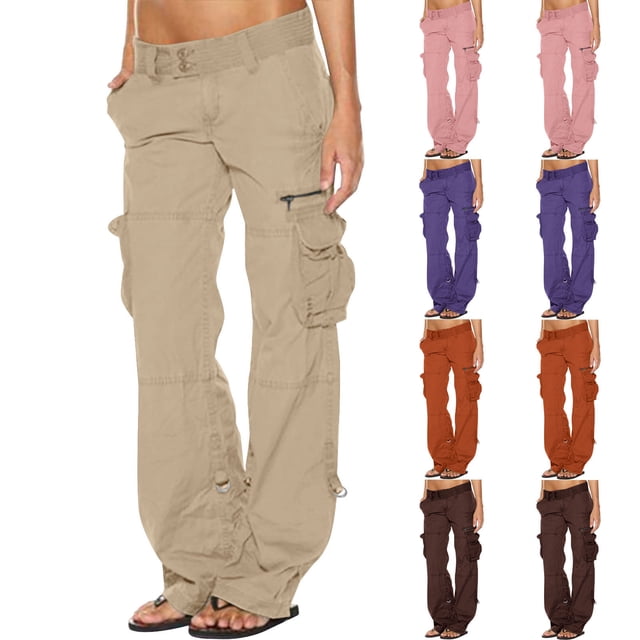 Wiyuqeen Plus Sized Summer Cargo Pants for Women Casual Chill Low Rise Workout Pants Tactical Active Cargo Pants Trendy Double Button Multiple Pockets
