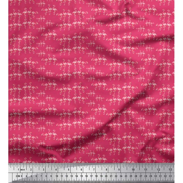 Soimoi Georgette Viscose Fabric Flamingo Bird Print Sewing Fabric Yard 42 Inch Wide