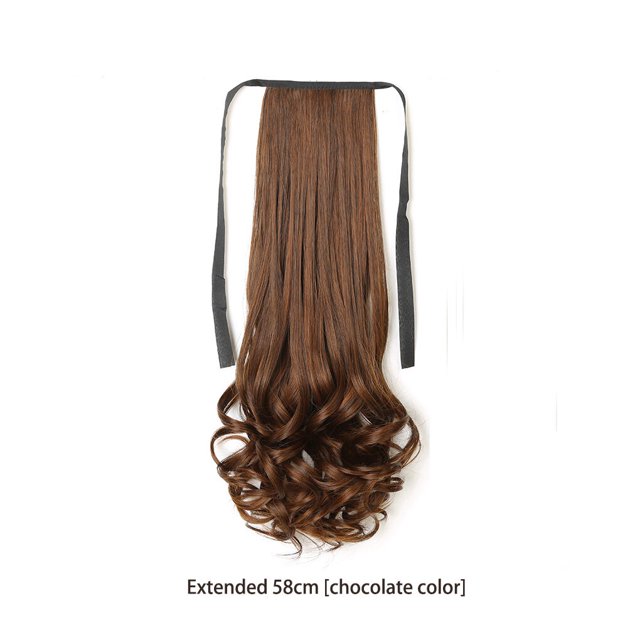 Baohd Perruque Queue de Cheval Fibre Haute Température Perruques Réalistes Toupie Bouclée Artificielle Résistant à la Chaleur Invisible Sans Couture pour Femmes Noir Naturel 48cm Long Chocolat, Lengngthening 58cm