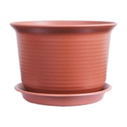 Flower Pots for Indoor Plants, Thickened Plastic Planter 18x18x13cm with Tray, Round Beige Pot for Garden & Home Decor Plant Pots Indoor with Drainage