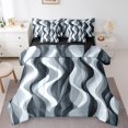 thumbnail image 1 of Erosebridal Literie à Rayures Rétro Format Grand Lit, Vagues Abstraites Ensemble de Lit Tout-en-un Format Grand Lit, Ensemble de Lit Minimaliste Réversible, Déco de Chambre Léger, 7 Pcs, 1 of 6