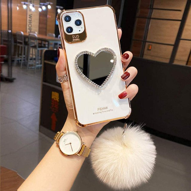 Makeup Mirror Mobile Phone Case, Luxurious Bling Heart-Shaped Mirror Phone Case(iPhone 7plus/8plus)