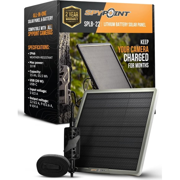SPYPOINT Panneau Solaire SPLB-22 pour Caméra de Sentier avec Batterie Interne pour Caméra de Sentier Extérieure Panneau Solaire