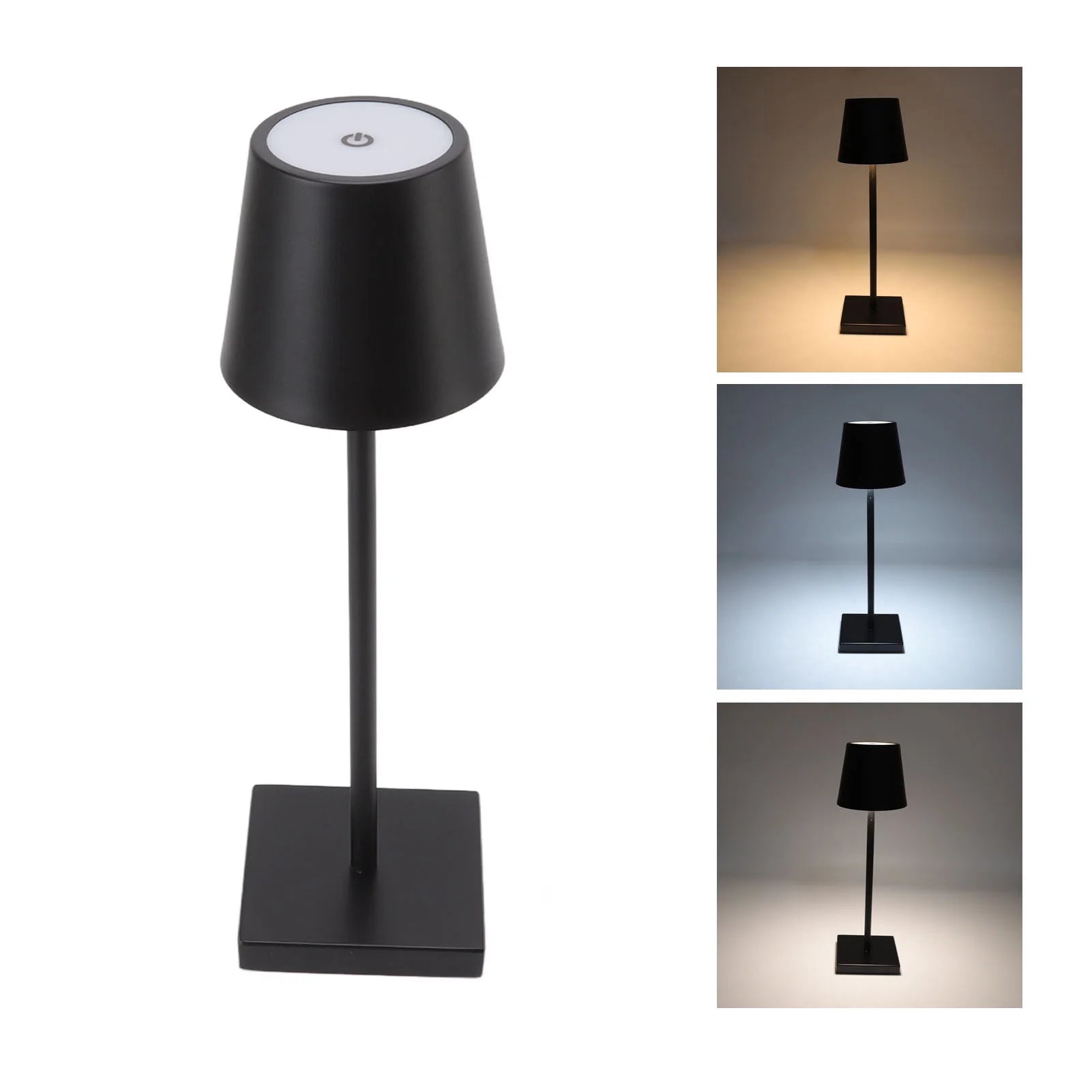 Rechargeable Cordless Table Lamp with Touch Sensor, 3 Dimming Levels, Matte Black Metal Finish, USB Charging, Portable Indoor & Outdoor LED Lamp for Patio, Bedroom & Office
