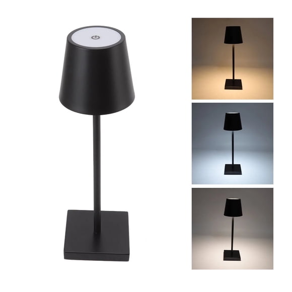 Rechargeable Cordless Table Lamp with Touch Sensor, 3 Dimming Levels, Matte Black Metal Finish, USB Charging, Portable Indoor & Outdoor LED Lamp for Patio, Bedroom & Office