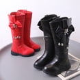 thumbnail image 4 of Pandaie Knee High Boots Girls Fashion Bowknot Riding Mid Calf Booties Low Heel Winter Dress Combat Boot Black 1.5, 4 of 5