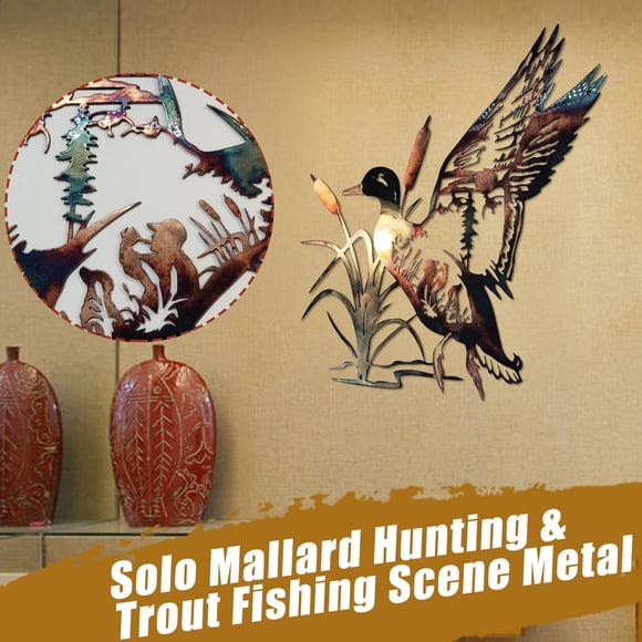 TIMIFIS Home Decor HUNTING & TROUT FISHING SCENE METAL WALL ART Boho DecorFall