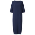 thumbnail image 2 of Innerwin Robe Midi Simple Robes pour Femmes Plage Col Rond Confortable Bleu Marine m, 2 of 4