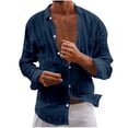 thumbnail image 1 of QIPOPIQ Mens Long Sleeve Button Up Shirts Linen Cotton Beach Tops Spread Collar Plain Summer T Shirt Clearance, 1 of 6