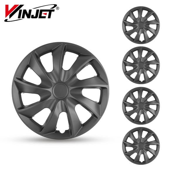 Ensemble de 4, Enjoliveurs de Jante de Roue Universal de 17 Pouces, à Clipser sur Voiture Camion VUS, Noir Mat