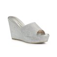 thumbnail image 1 of BLISSFUL STEP Sandales à Talon Compensé à Paillettes pour Femmes, Mules à Plateforme à Bout Ouvert Argent 5,5, 1 of 7