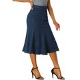 thumbnail image 4 of Unique Bargains Jupe Midi Évasée en Denim Décontractée pour Femme, Bleu Foncé, S, 4 of 7