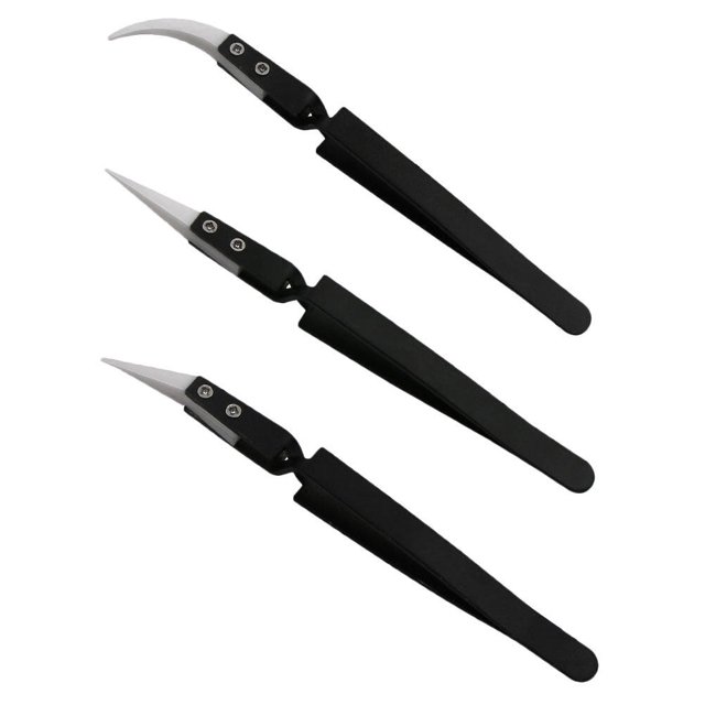 CIMAXIC 3pcs Professional Ceramic Tweezers Practical Pointed Electronic Tweezers,5.51"X0.39"X0.35"